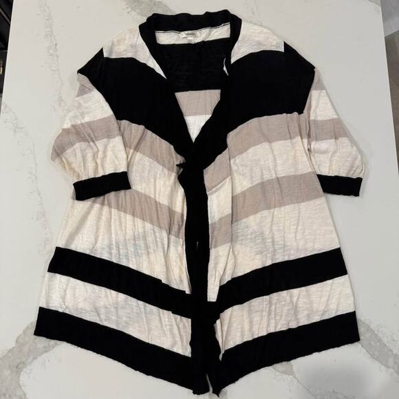 Dressbarn Striped Open Front Cardigan Women’s Plus Size 2X Black/Cream/White - Picture 1 of 6